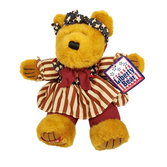 Dan Dee Liberty Brown Bear Plush Stars Stripes Dress Stuffed Animal 1999 Vintage - Picture 1 of 9